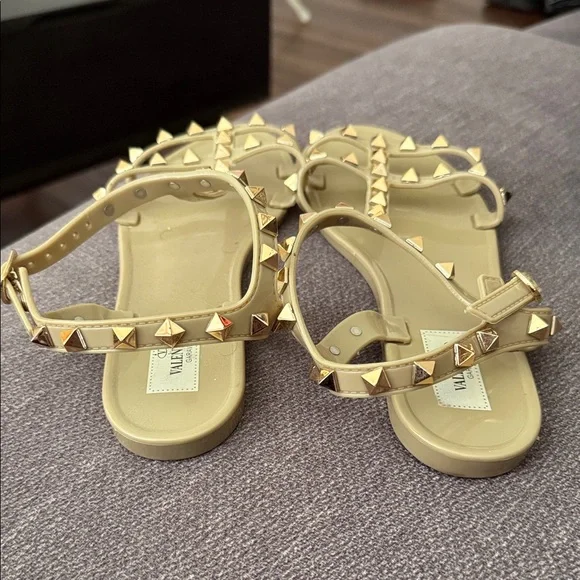 Valentino Women's Gold Studded Sandals - Picture 5 of 8